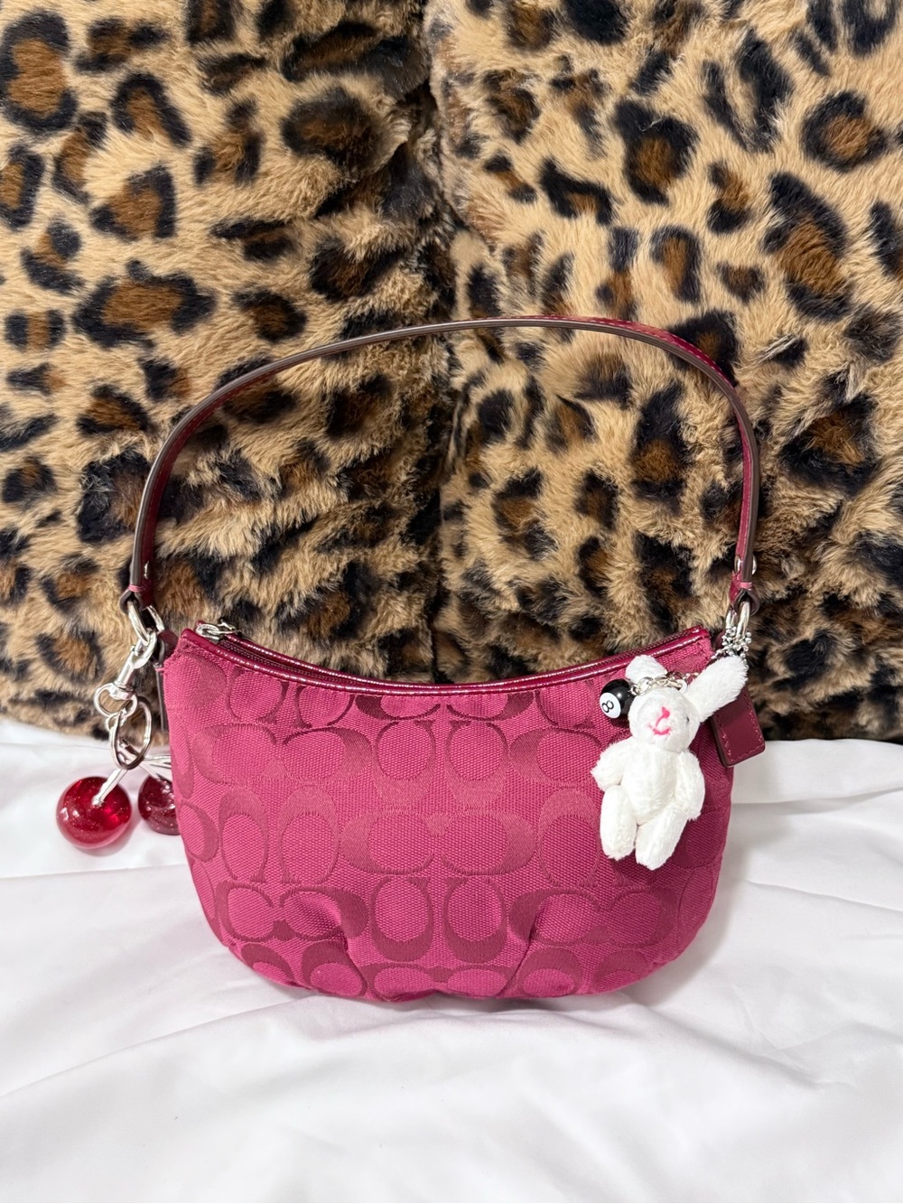 Coach red Signature Jacquard Shoulder Bag with Charm